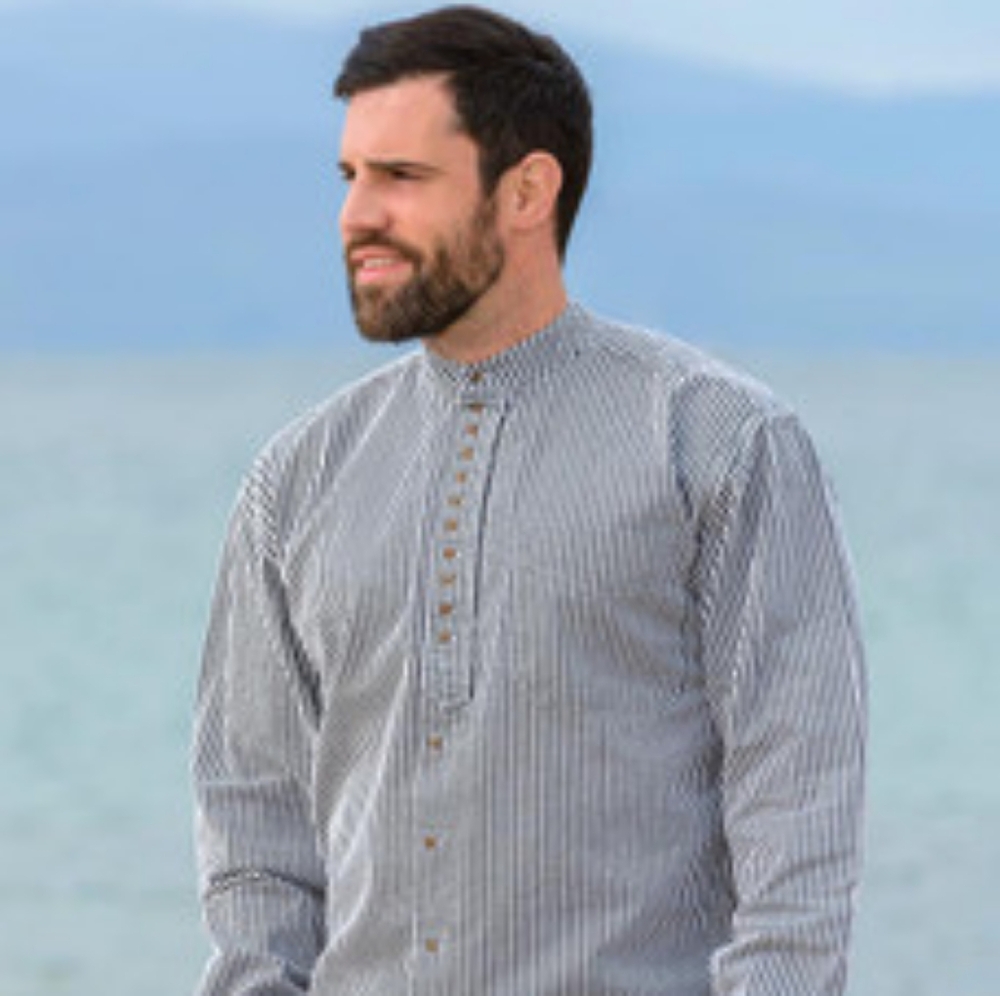 Grandfather Shirt - Navy Stripe